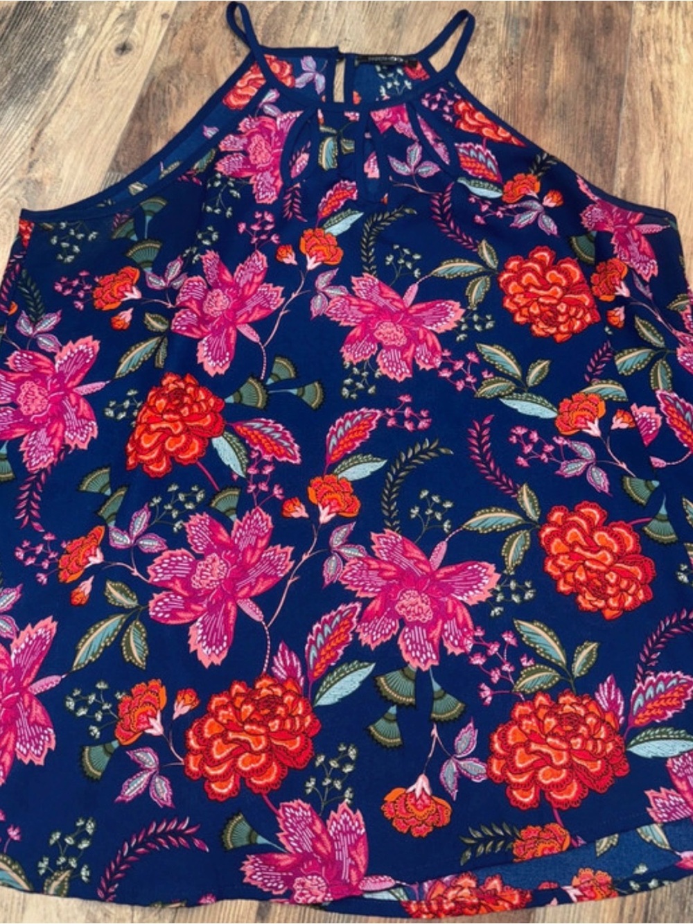 Papermoon Navy Floral Halter Camisole with Pink & Orange Blooms